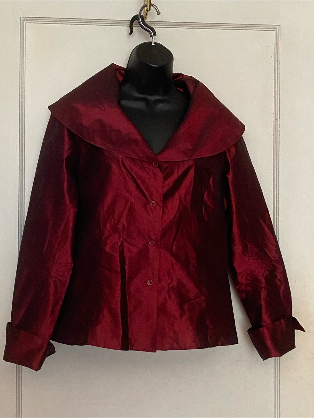 ! Lafayette 148 8 Burgundy Purple Silk Taffeta Wrap Tie Top